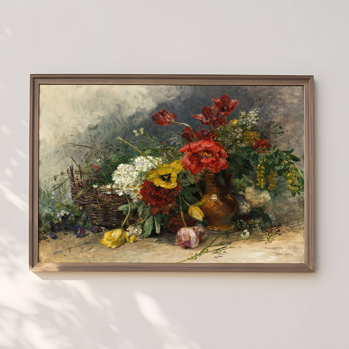 Still-life, Anna Peters - Bouquet Of Wild Flowers, original antique painting, oil vintage, Printable art instant download, SKU  237AP