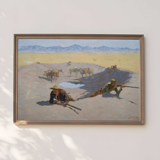 Frederic Remington - Fight for the Waterhole, Western & cowboys, antique painting, oil, vintage, Printable art instant download, SKU  227FR