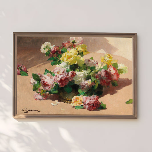 Still-life Flowers, Georges Jeannin - Roses, original antique painting, oil vintage, Printable art instant download, SKU 226GJ