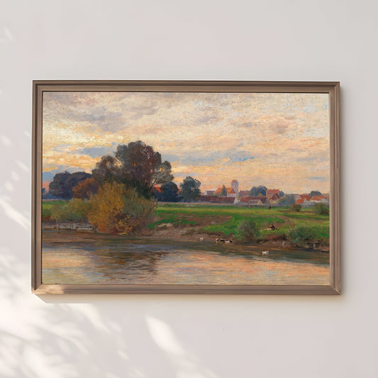 Rustic Landscape , Hugo Darnaut - Evening , original antique painting , oil vintage Printable art instant download , SKU 217HD