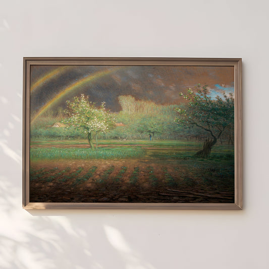 Rustic landscape , Jean-François Millet - Rainbow , Pastel antique painting , vintage Printable art instant download , SKU 209JFM