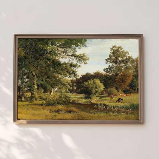 Rustic Landscape, Johann Mohr - View of garden, original antique painting, oil vintage, Printable art instant download, SKU  208JGPM