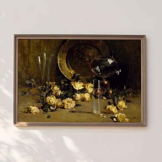 Flowers, Still Life with Yellow Roses - Emil Carlsen, antique painting oil vintage, Printable art instant download, SKU  194EC