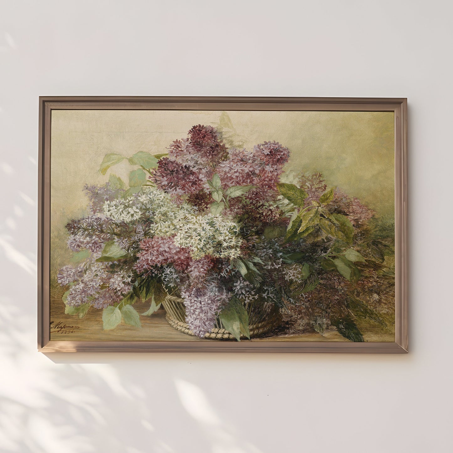 Still-life Flowers, Carl Massmann Basket of lilacs, original antique painting oil vintage, Printable art instant download, SKU  K.CM39
