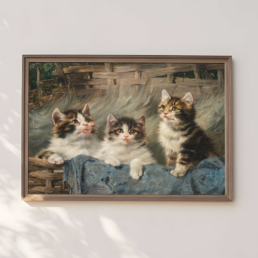 Julius Adam, Three kittens, oil, cute antique painting vintage, animal lover gift, Printable art instant download,  SKU  30K_JA.30