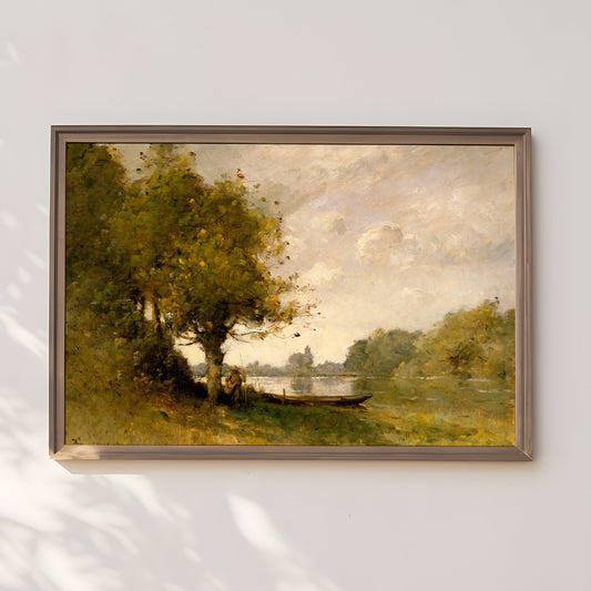 Landscape, Paul-Desire Trouillebert - A pond near, original antique painting oil, vintage, Printable art instant download, SKU  K_PDT.12