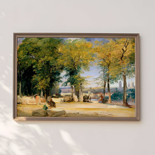 Richard Bonington, View near Rouen, landscape, original antique painting oil, vintage, Printable art instant download, SKU  K_RPB.10