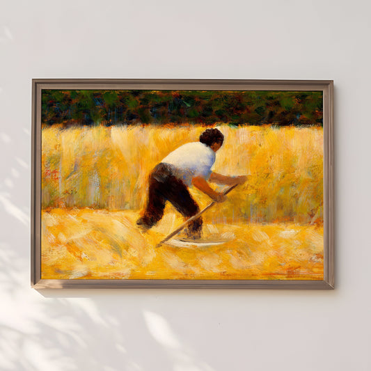 Georges Seurat, The Mower, French Impressionism, original antique painting, oil, vintage, Printable art instant download, SKU  K_GS.11