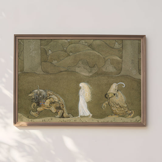 Decor Children's Room, John Bauer Princess and Trolls, original antique painting, vintage Printable art instant download, SKU  166-JB