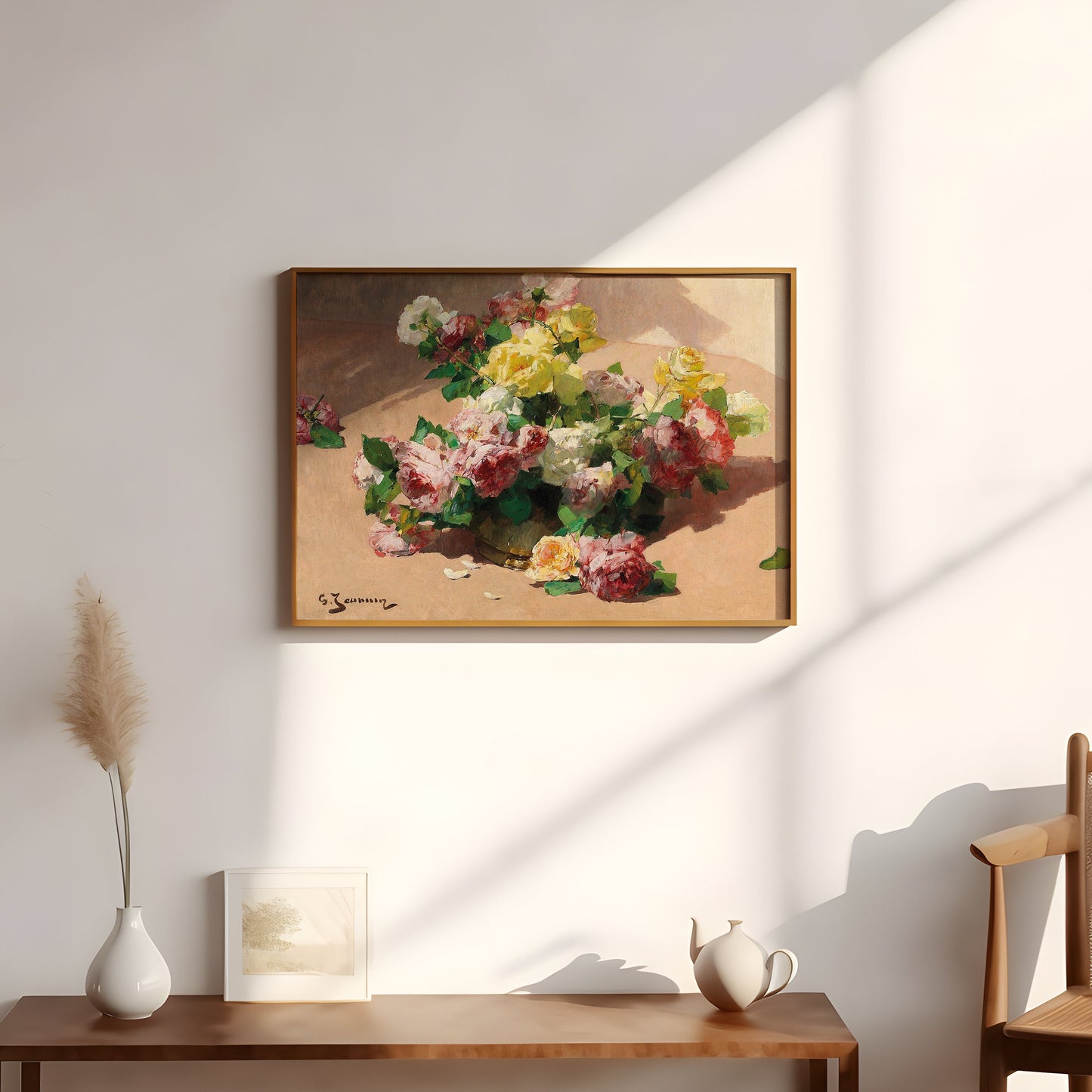 Still-life Flowers, Georges Jeannin - Roses, original antique painting, oil vintage, Printable art instant download, SKU 226GJ