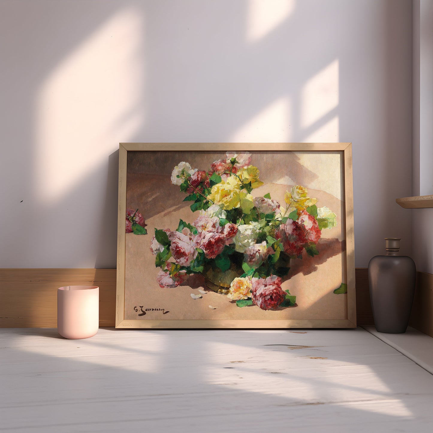 Still-life Flowers, Georges Jeannin - Roses, original antique painting, oil vintage, Printable art instant download, SKU 226GJ