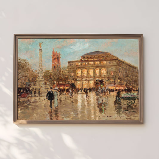 Georges Stein, The Chatelet Theatre, Paris, original antique painting, oil, vintage, Printable art instant download, SKU  152-GS