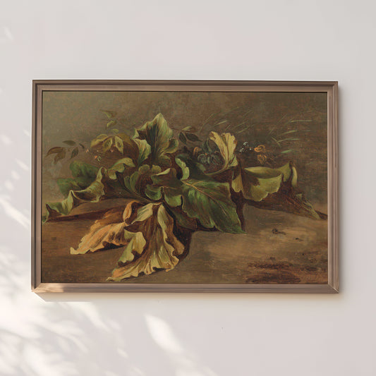 Still-life, Carl Ludwig Frommel, Study of plant, original antique painting, oil vintage, Printable art instant download, SKU  151-CLF