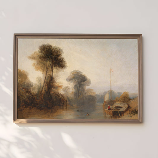 Landscape, River Seine - Richard Parkes Bonington, original antique painting oil, vintage, Printable art instant download, SKU  146-RPB