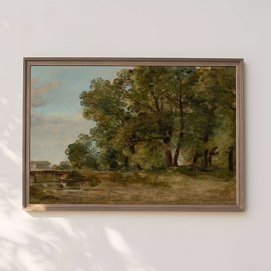Johann Georg von Dillis - Prater Island in Munich, oil original antique painting, vintage, Printable art instant download, SKU  139-JGD