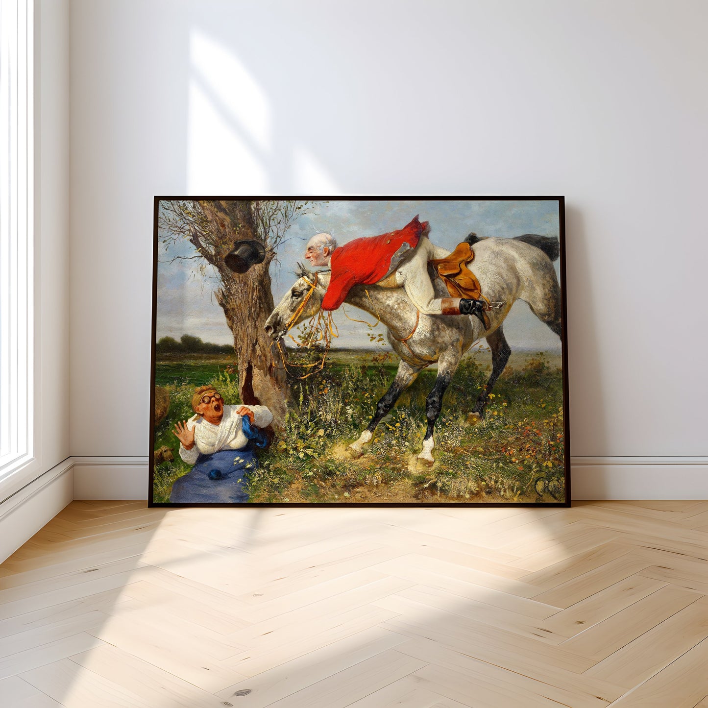 Carl Rudolf Huber - A Chance Encounter, humorous antique oil painting, vintage Printable art of high resolution instant download, SKU 232CRH