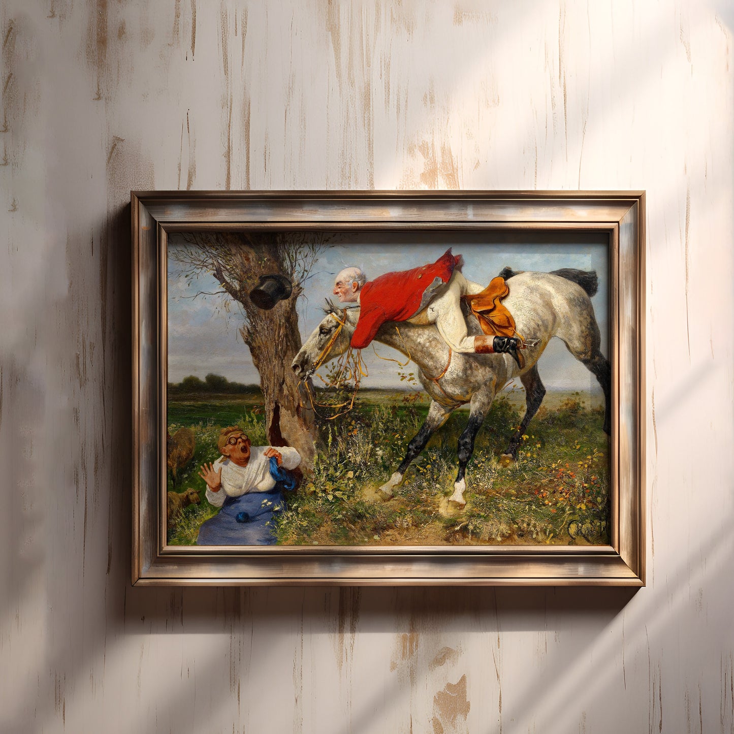 Carl Rudolf Huber - A Chance Encounter, humorous antique oil painting, vintage Printable art of high resolution instant download, SKU 232CRH
