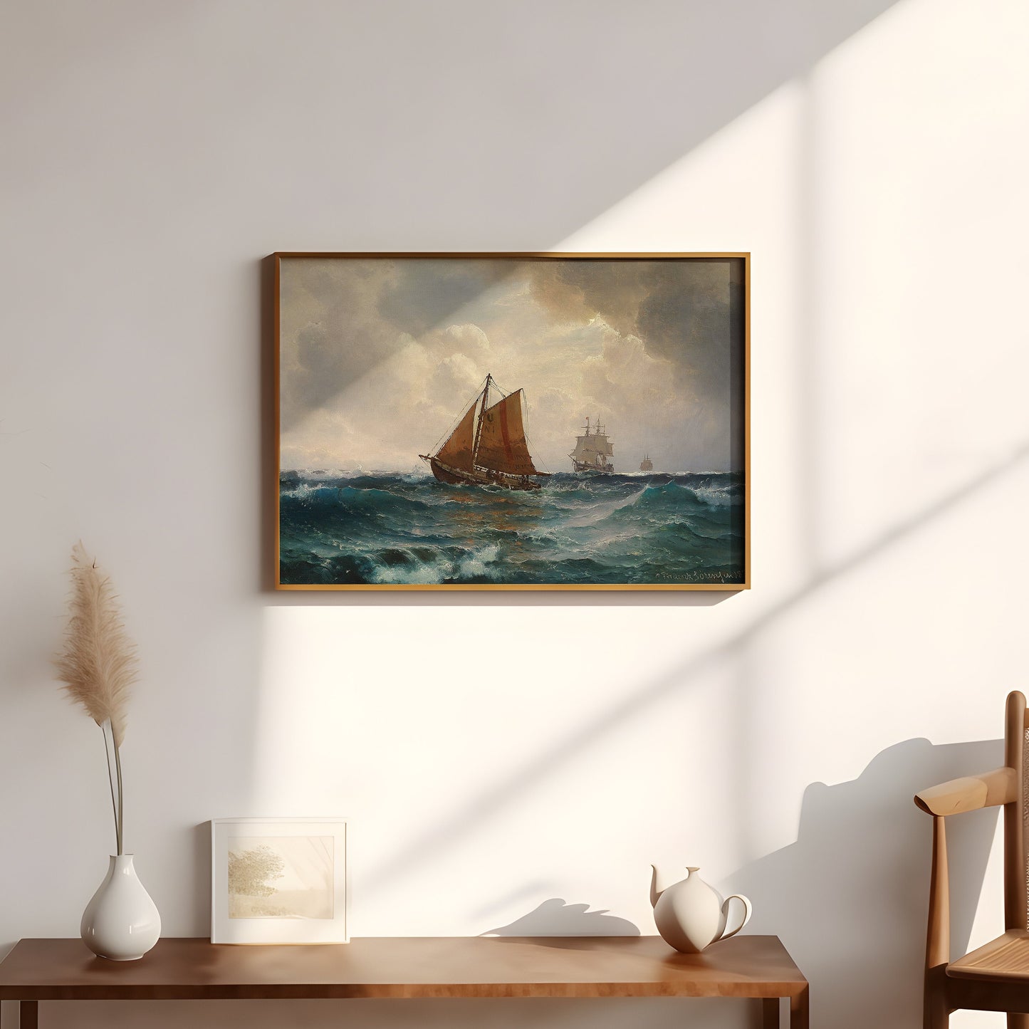 Seascape, Carl Frederik Sorensen - Pilot Boat Shows Way, original antique painting oil, vintage, Printable art instant download, SKU  233CFS
