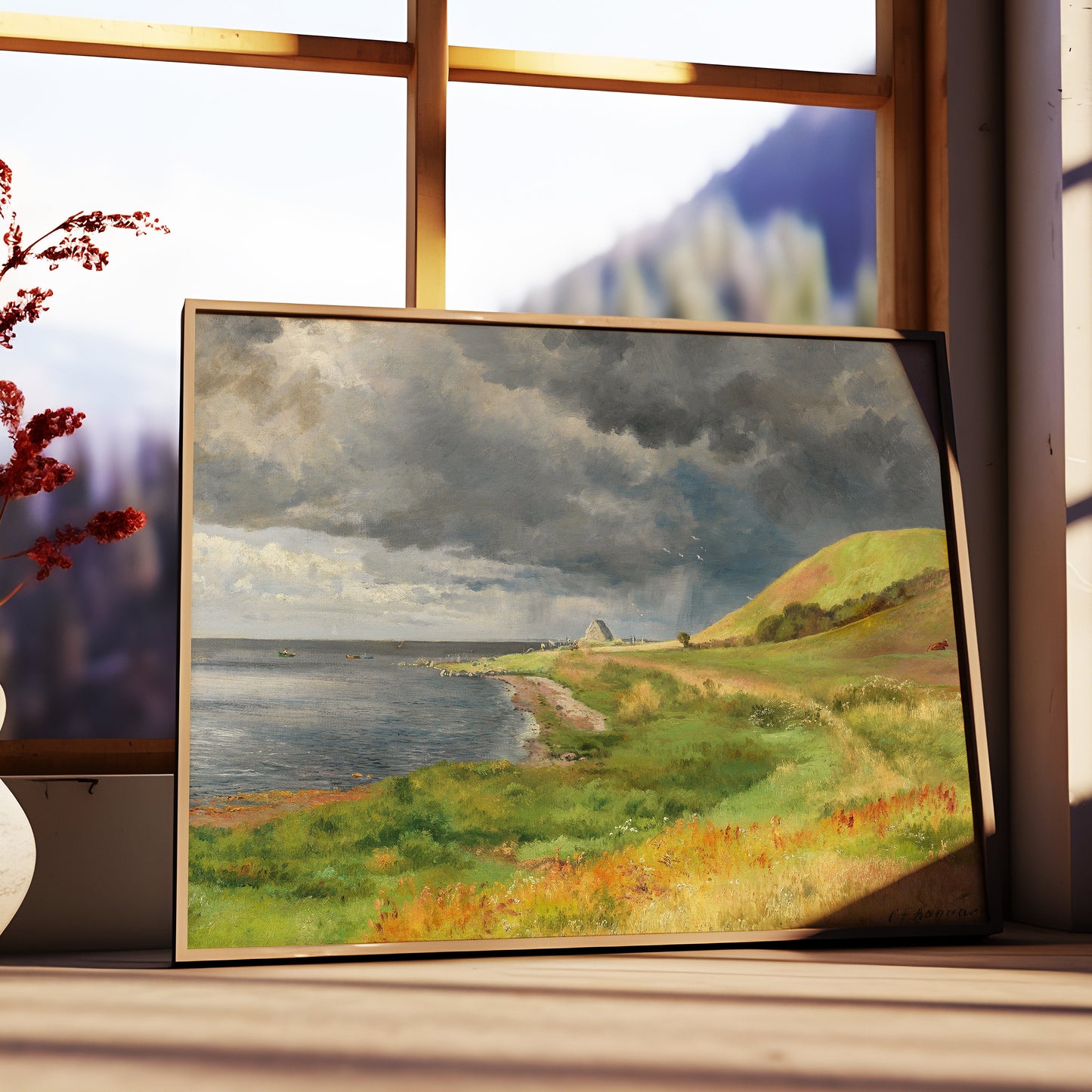 Carl Frederik Aagaard - Danish Coastal Landscape , original antique painting , oil vintage Printable art instant download , SKU 234CFA