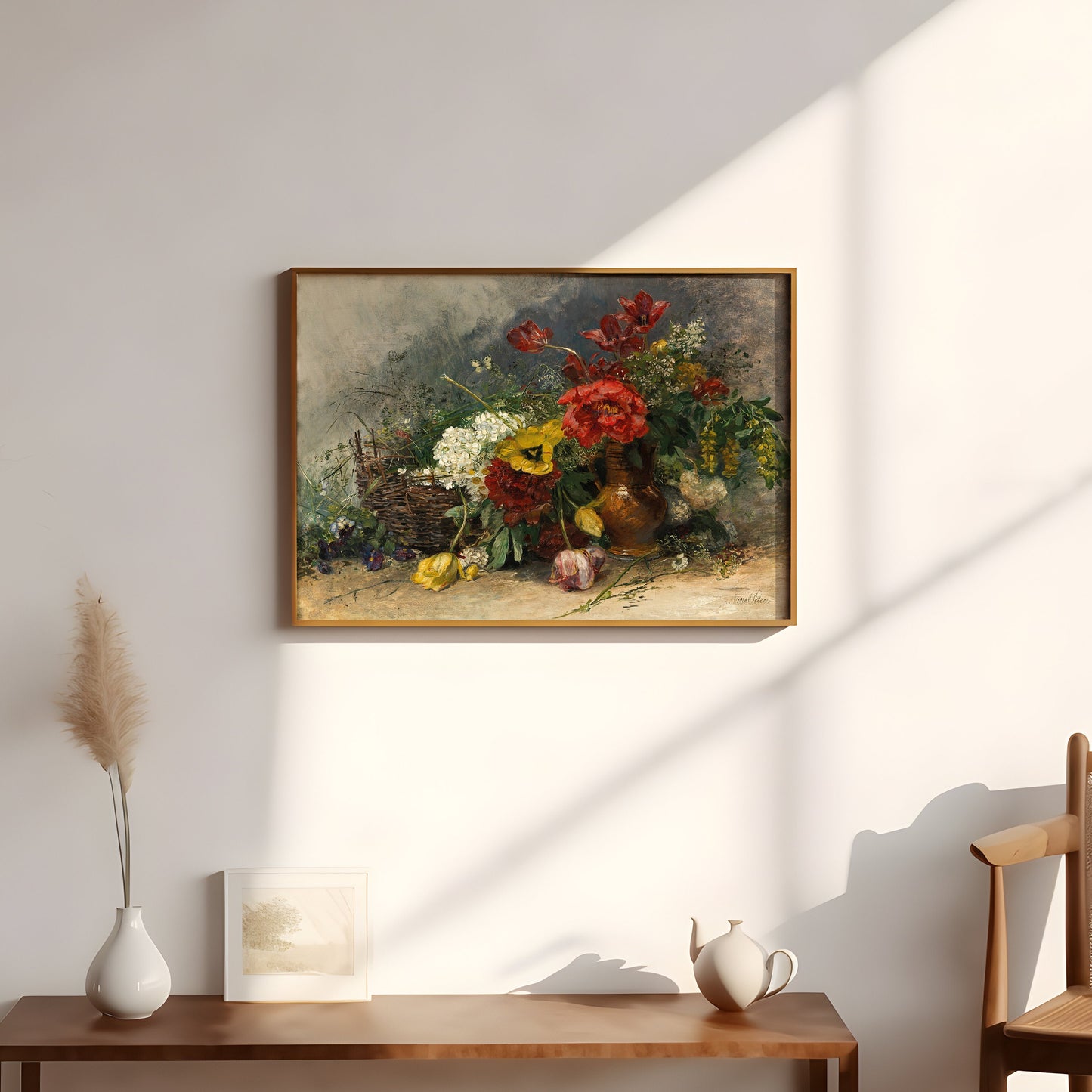 Still-life, Anna Peters - Bouquet Of Wild Flowers, original antique painting, oil vintage, Printable art instant download, SKU  237AP
