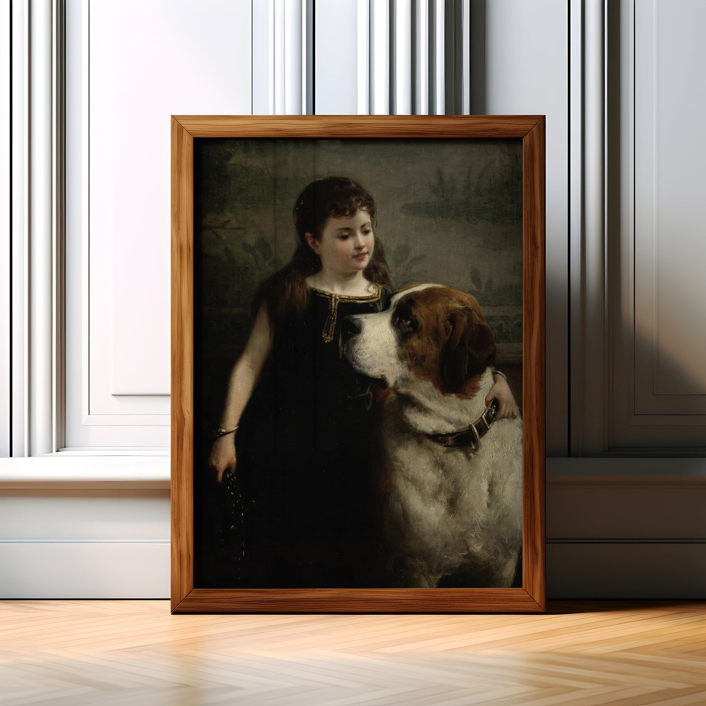 Girl with St. Bernard Dog , Otto Eerelman - Best friends , original antique figure painting , Printable art instant download , SKU  K-OF80