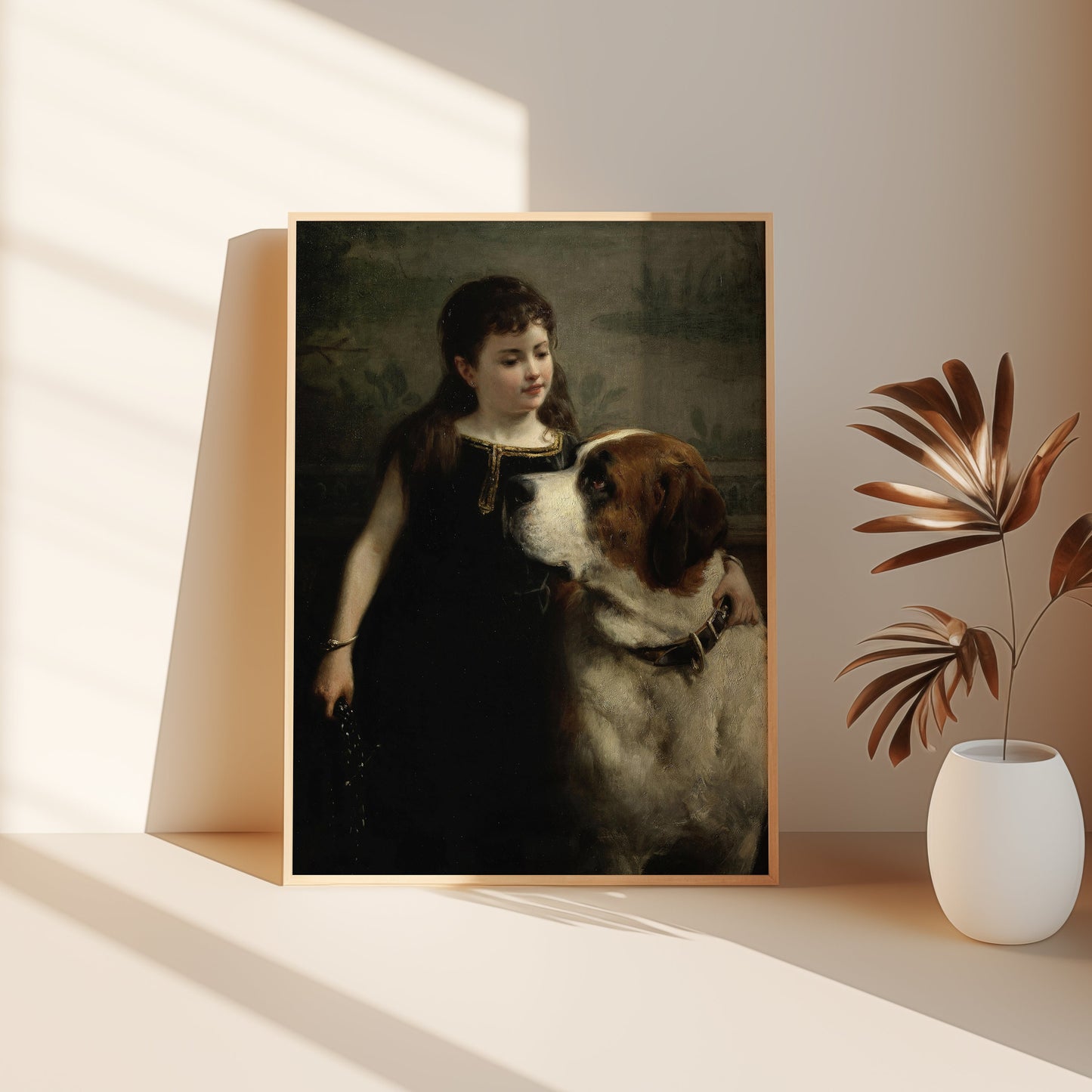 Girl with St. Bernard Dog , Otto Eerelman - Best friends , original antique figure painting , Printable art instant download , SKU  K-OF80