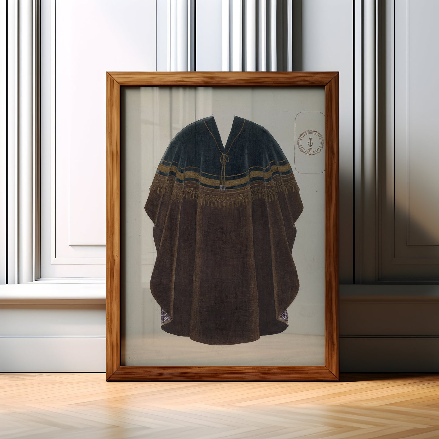 PONCHO - Traditional South American clothing , original antique painting , vintage Printable art instant download , SKU K-P86
