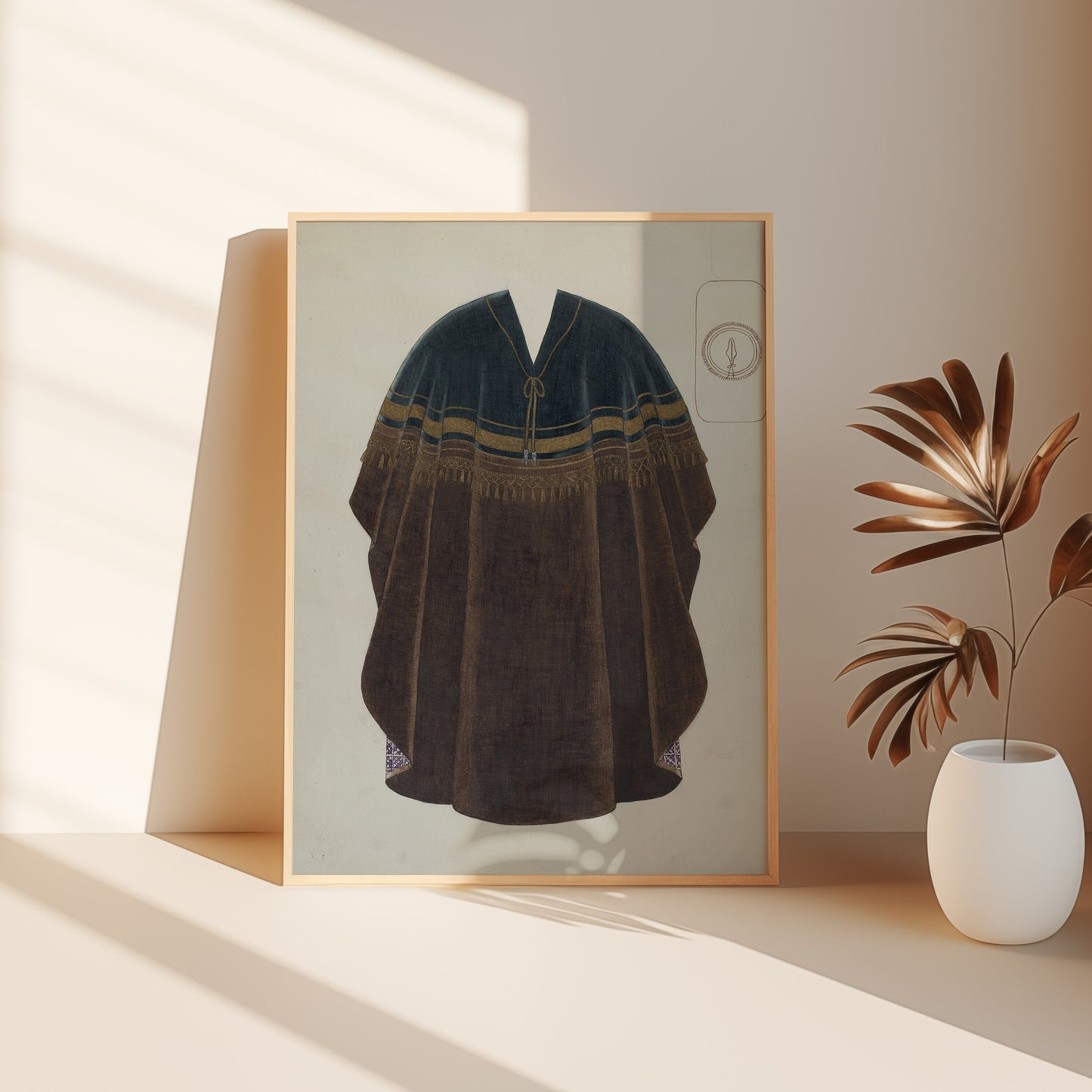 PONCHO - Traditional South American clothing , original antique painting , vintage Printable art instant download , SKU K-P86
