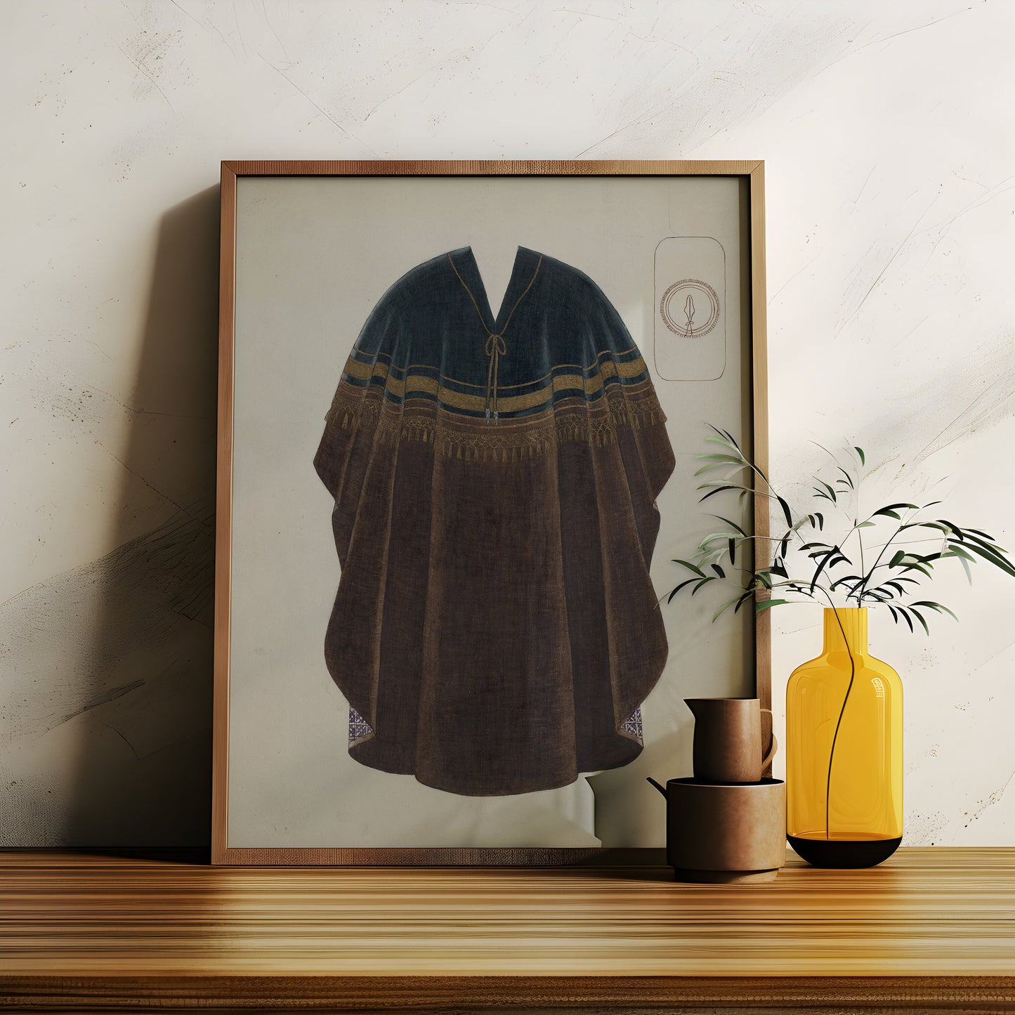 PONCHO - Traditional South American clothing , original antique painting , vintage Printable art instant download , SKU K-P86