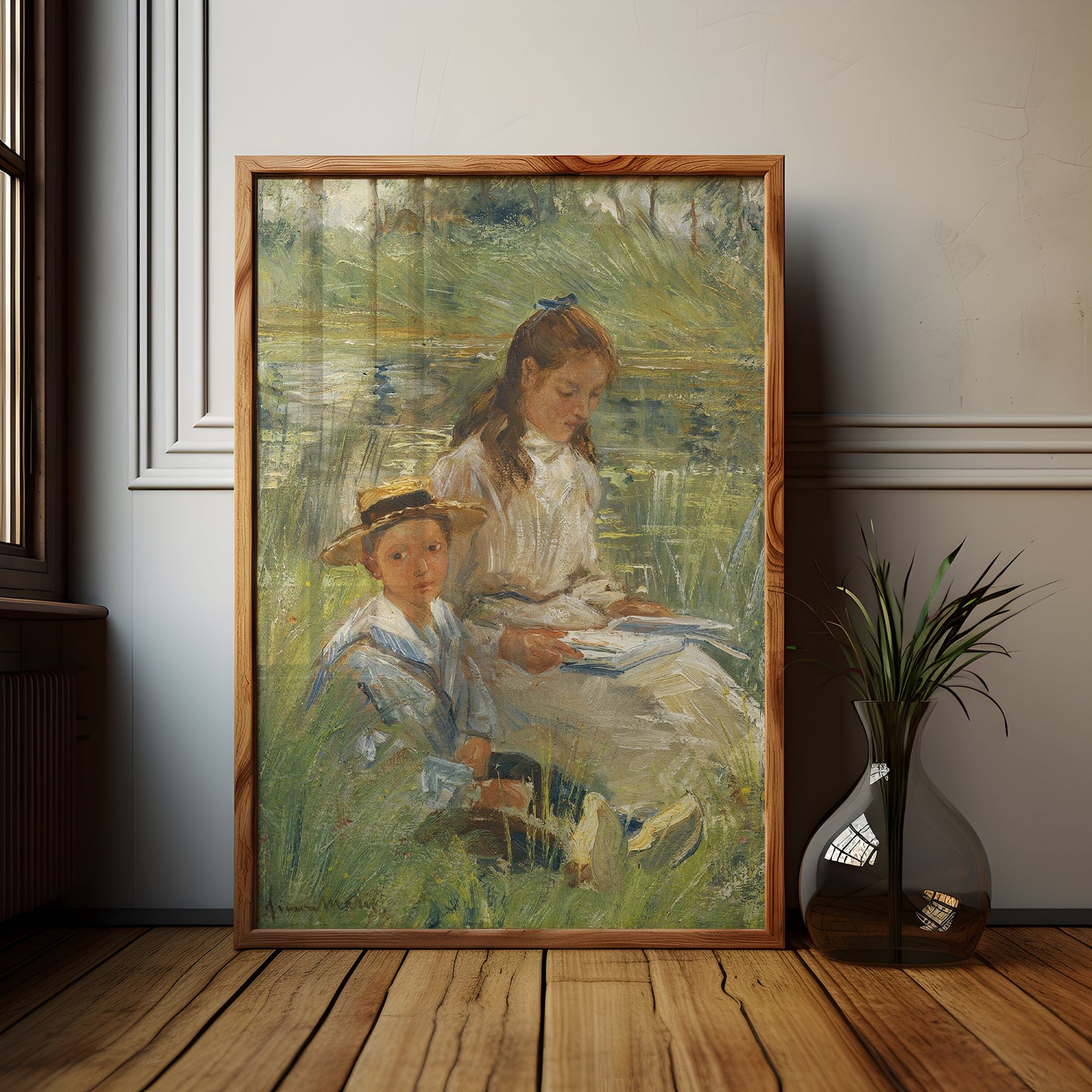 Simon Maris - Summer Day , Woman with Boy , original antique figure painting , vintage Printable art instant download , SKU K-SM85