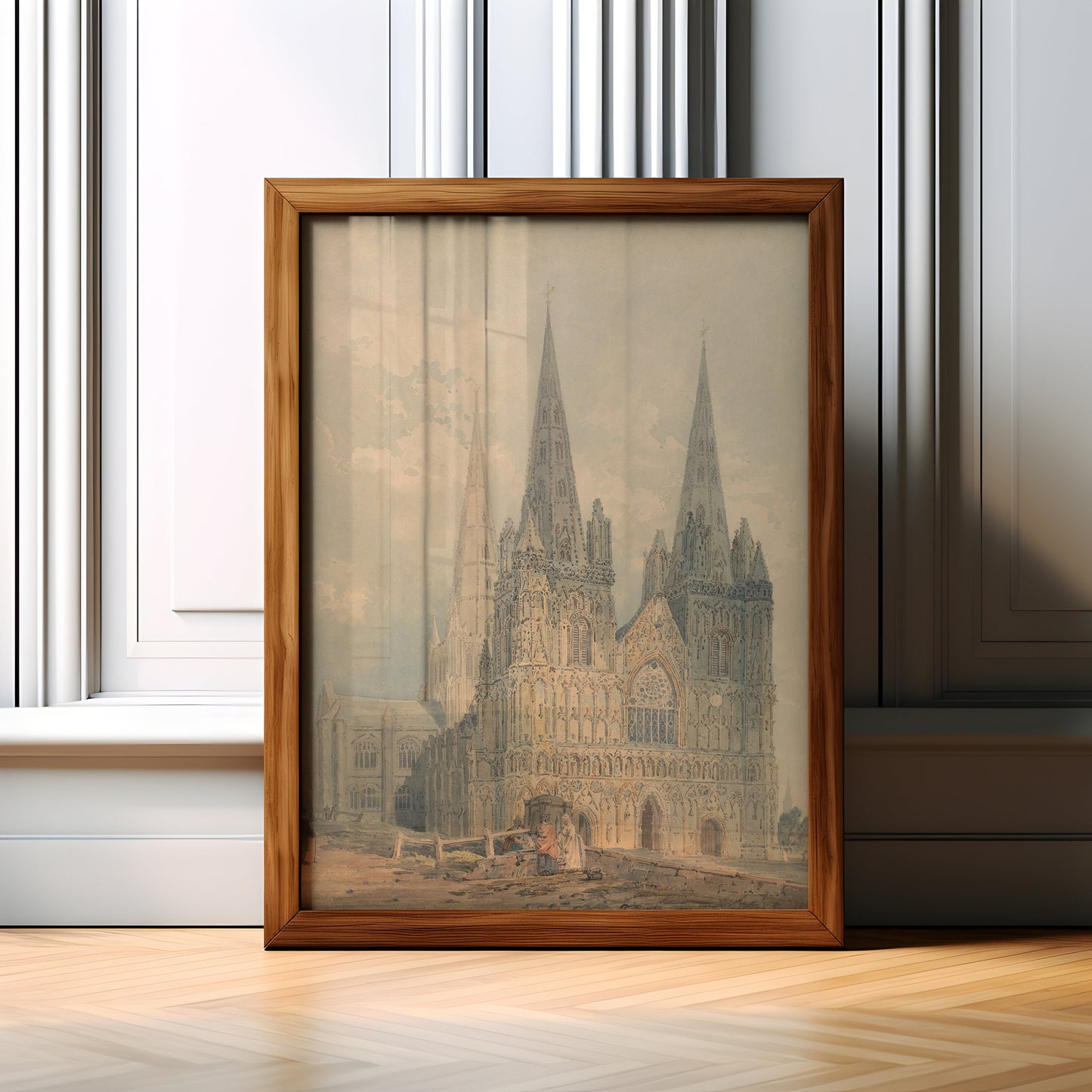 Thomas Girtin - Lichfield Cathedral, original antique painting, watercolour, vintage, Printable art instant download, SKU  K-TG101