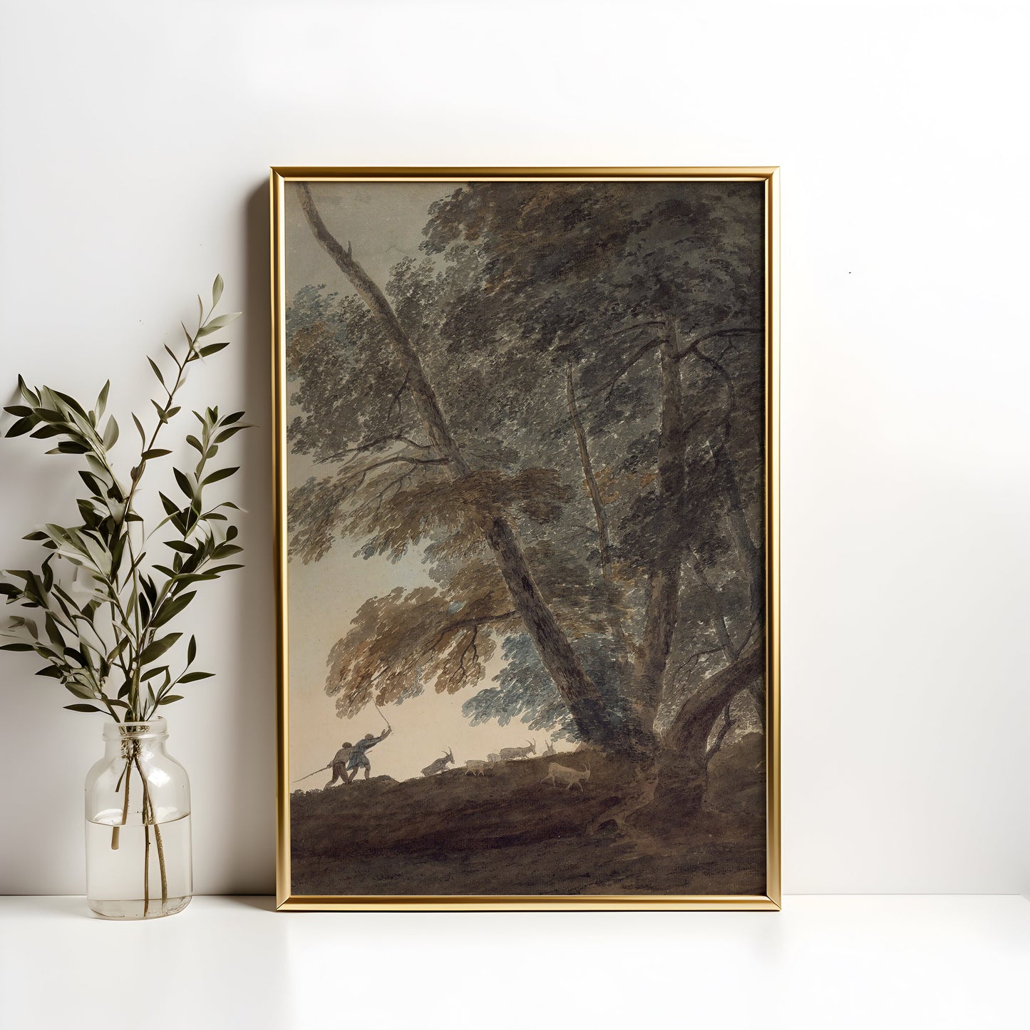 John Robert Cozens - The goatherd, original antique painting, watercolour, vintage, Printable art instant download, SKU  K- RC106