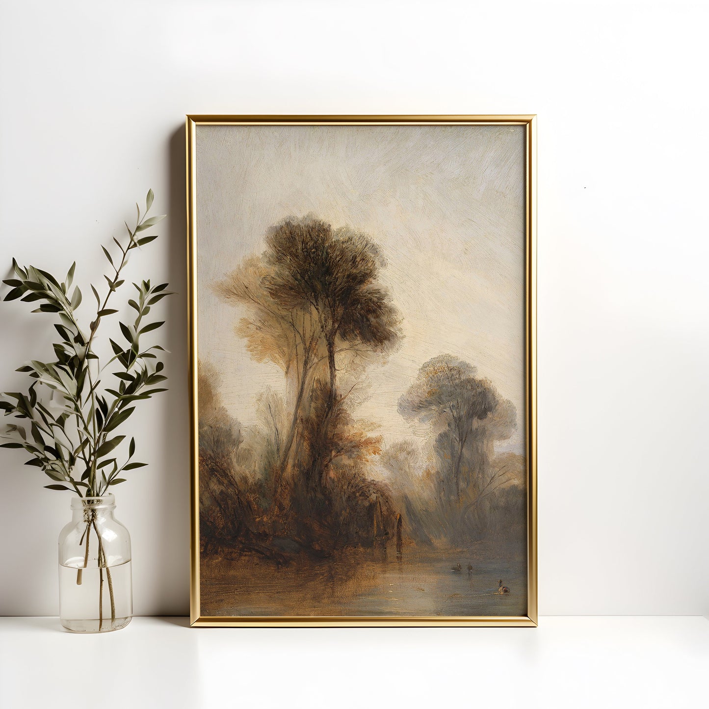 Landscape, River Seine - Richard Parkes Bonington, original antique painting oil, vintage, Printable art instant download, SKU  K-RPB113