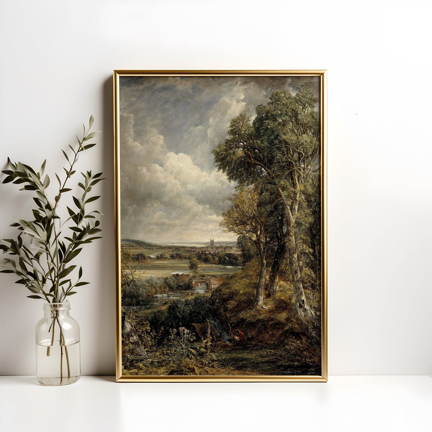 Rustic landscape, John Constable, Vale of Dedham, original antique painting, oil, vintage, Printable art instant download, SKU  K-JC115