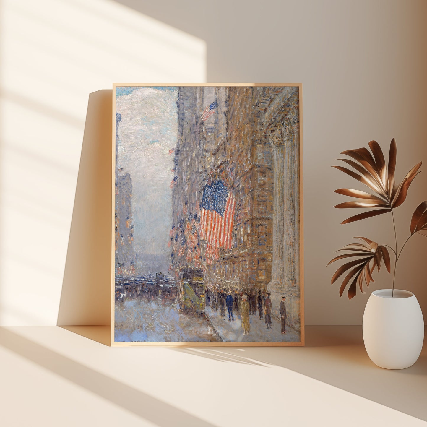 Impressionism, Childe Hassam, Flags on Waldorf, original antique painting, oil, vintage, Printable art instant download, SKU  K-CH51