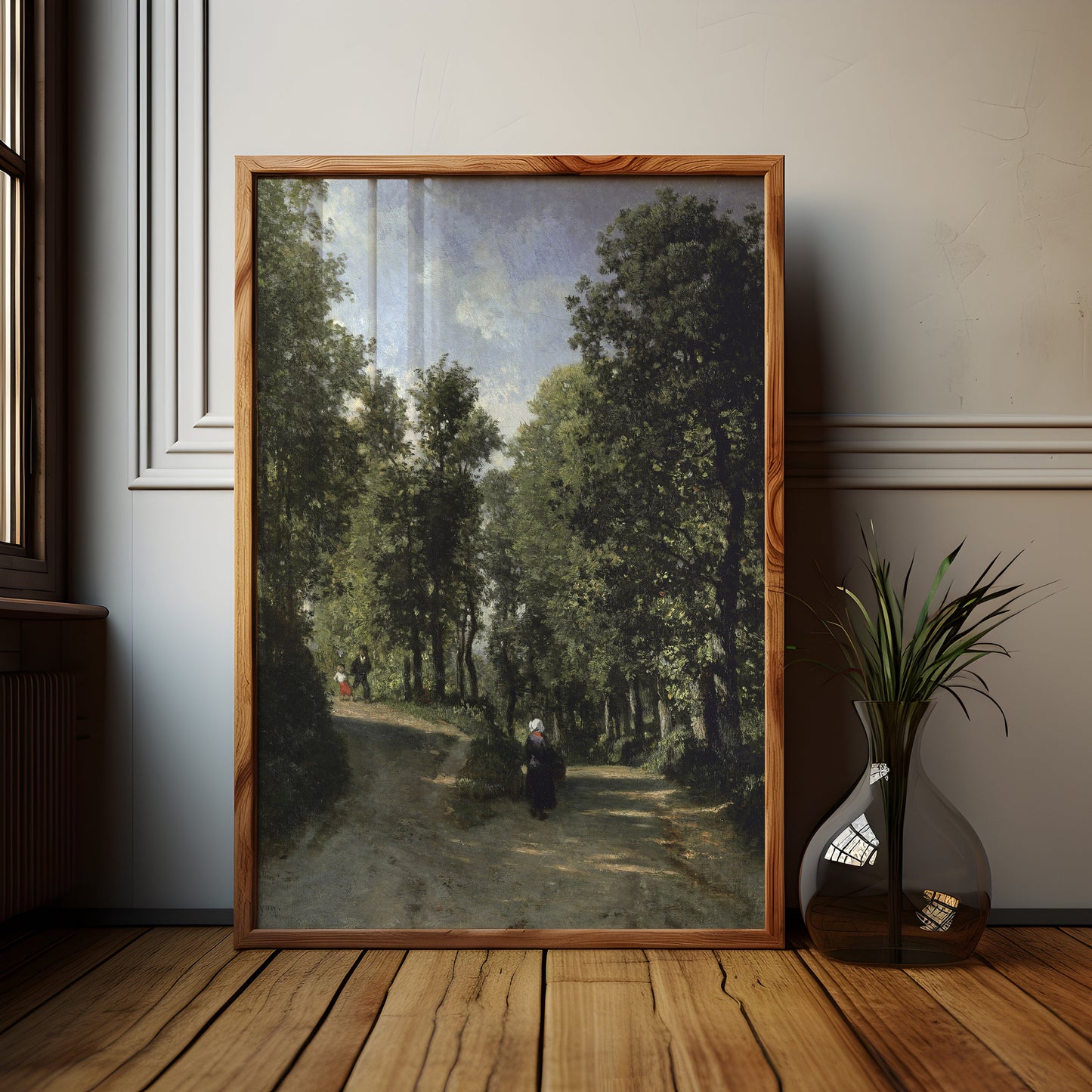 Rustic landscape, Constant Troyon Road in Woods, original antique painting, oil, vintage, Printable art instant download, SKU  K-CT53