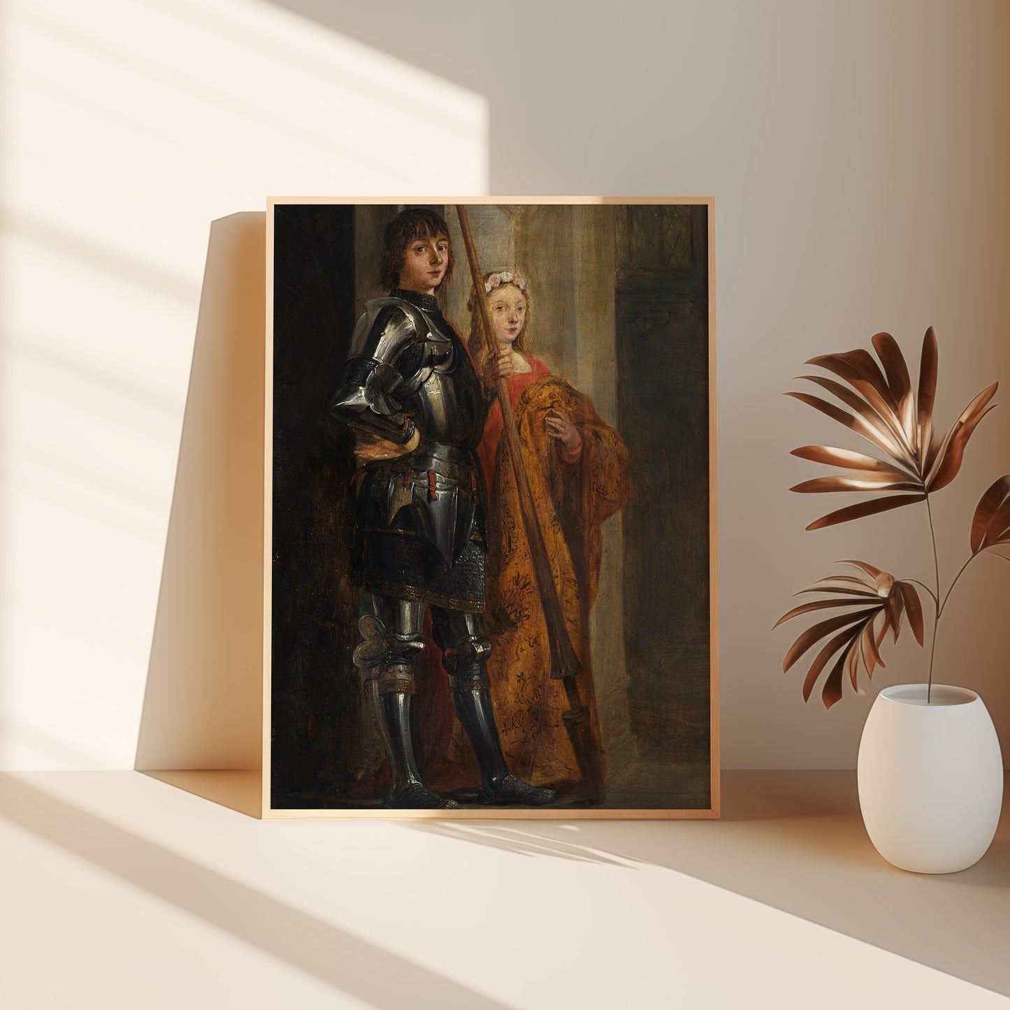 Dutch painting David Teniers - Saints George and Cecilia , original antique figure painting , Printable art instant download , SKU K-DTY54
