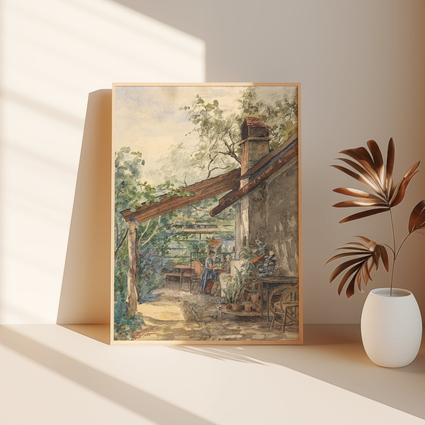 Hugo Charlemont, Rustic landscape, original antique painting, watercolour, vintage, Printable art instant download, SKU  K-HC62