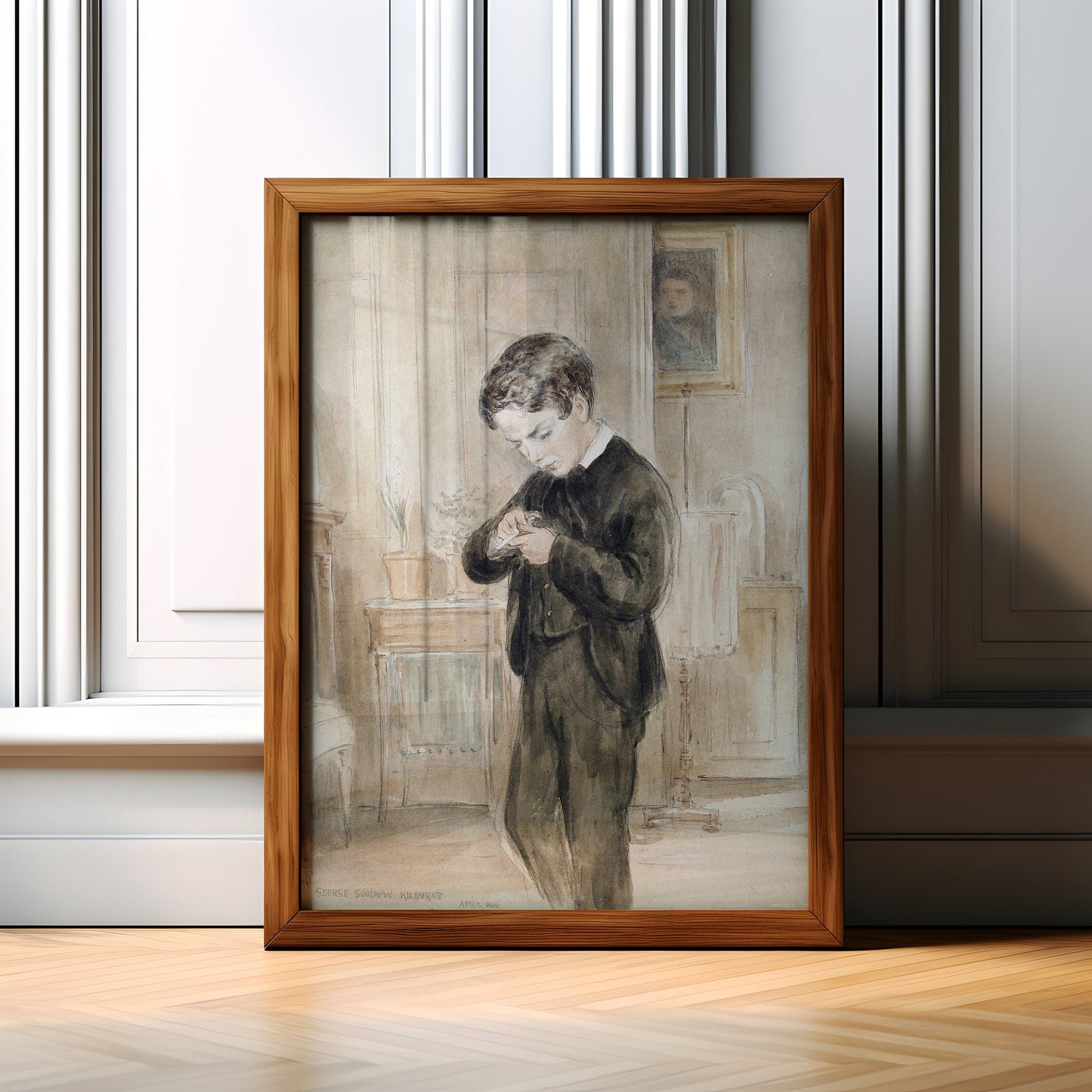 Schoolboy - George Goodwin Kilburne , watercolour original antique figure painting , vintage Printable art instant download , SKU K-GGK69