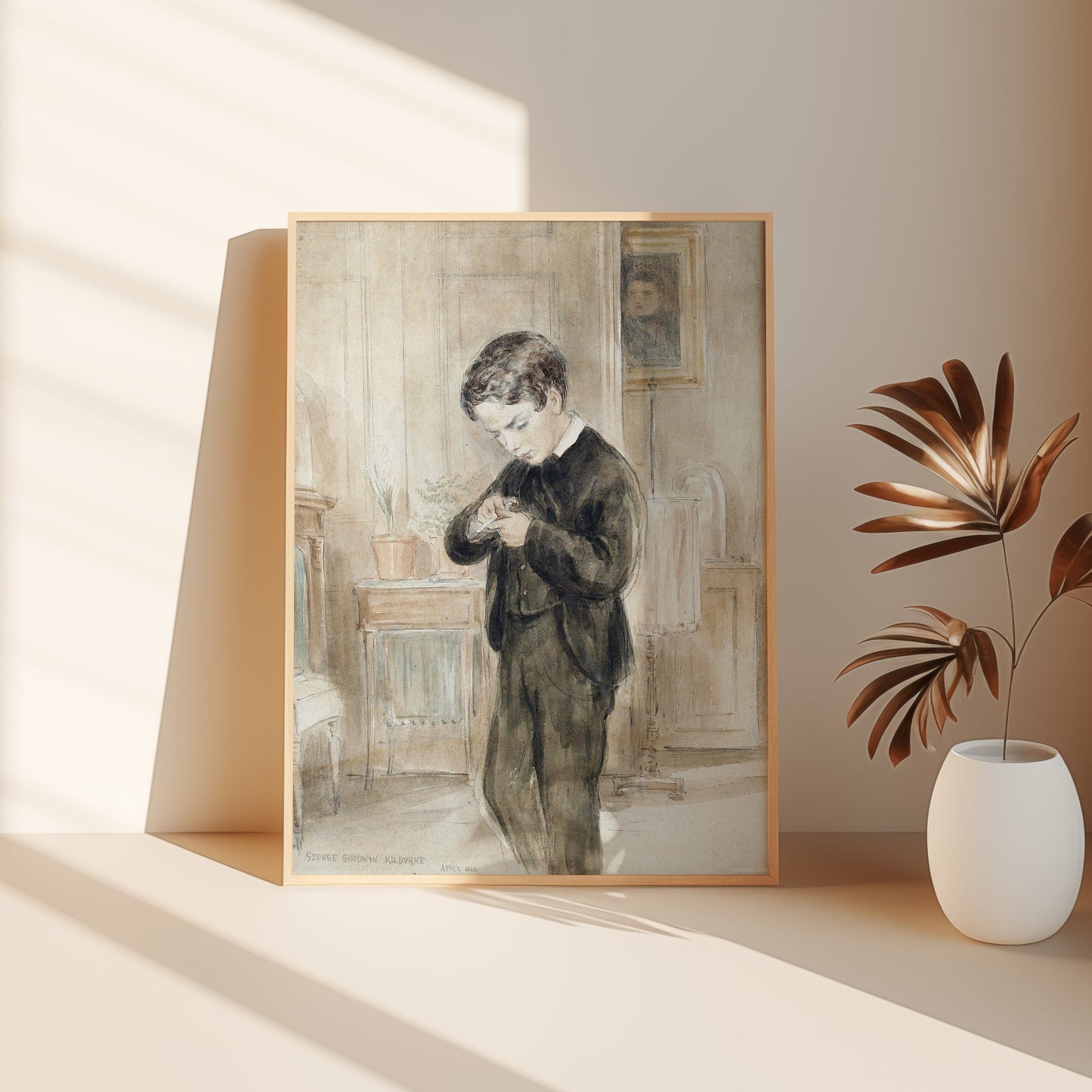 Schoolboy - George Goodwin Kilburne , watercolour original antique figure painting , vintage Printable art instant download , SKU K-GGK69
