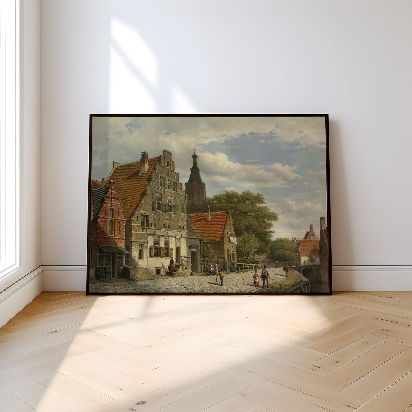 Willem Koekkoek - Old European Town, Urban Landscape, original antique painting oil, vintage, Printable art, instant download,  SKU  243WK