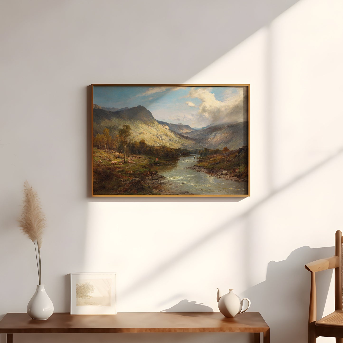 Alfred de Breanski - Fishing on Shore of Mountain Rive, original antique painting oil, vintage, Printable art, instant download, SKU  259AB