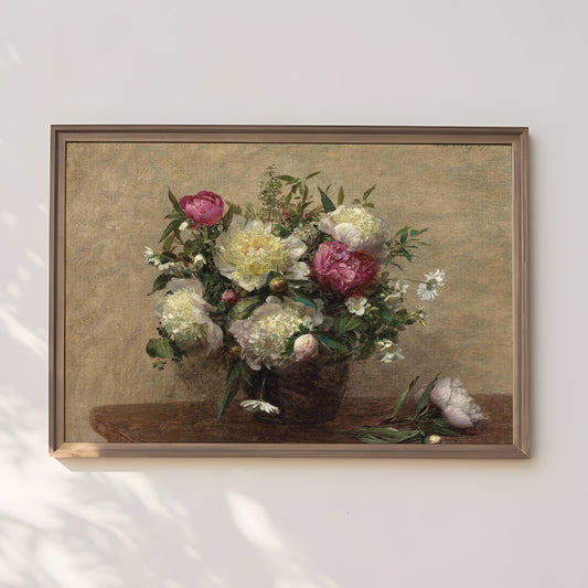 Still-life Flowers, Henri Fantin-Latour - Vase of Peonies, original antique painting oil vintage, Printable art instant download, SKU 255HFL