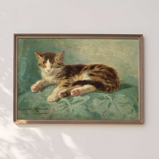 Henriette Ronner-Knip - Cat Nap, oil, cute antique painting vintage, animal lover gift, Printable art instant download, SKU - 251HRK