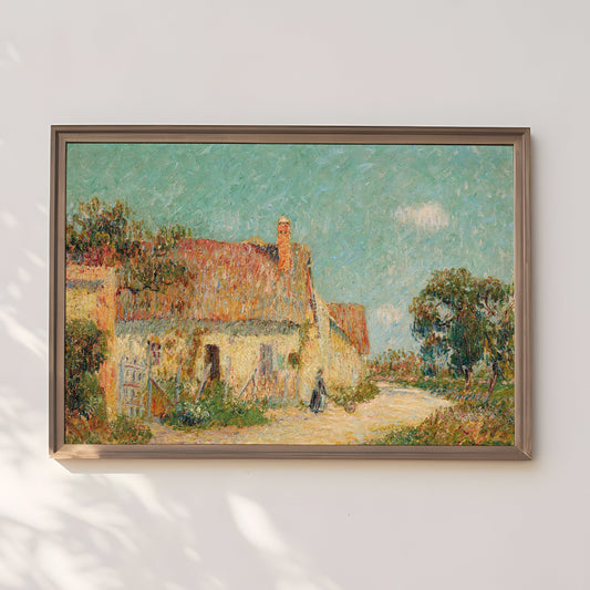 French Impressionism, Gustave Loiseau - Cottage In Normandy, original antique painting, vintage Printable art instant download, SKU  249GL