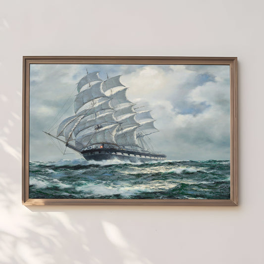 Henry Scott Tuke - Wild Deer Powering Through the Waves, original antique painting oil, vintage, Printable art instant download, SKU  256HST