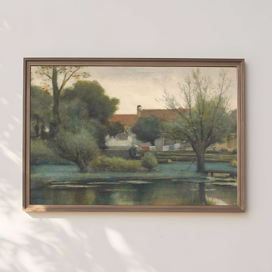 Piet Mondrian - Farmyard with Laundry, watercolour, original antique painting, vintage, Printable art instant download, SKU  252PM