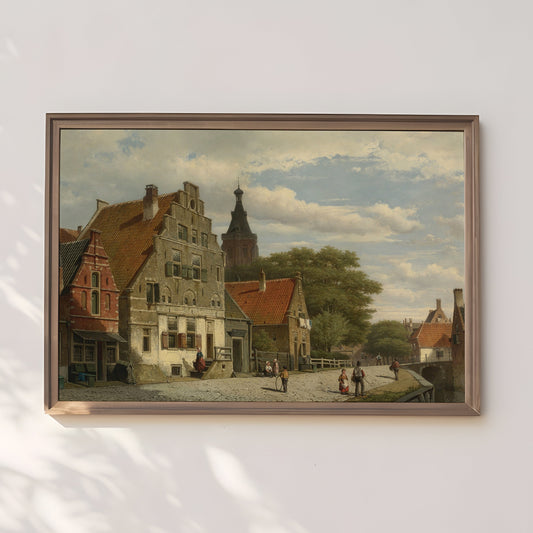 Willem Koekkoek - Old European Town, Urban Landscape, original antique painting oil, vintage, Printable art, instant download,  SKU  243WK