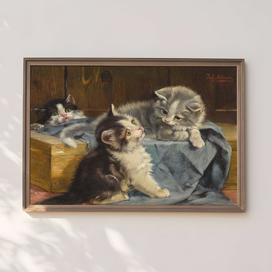Julius Adam - Three kittens, oil cute antique painting vintage, animal lover gift, Printable art instant download, SKU  241JA
