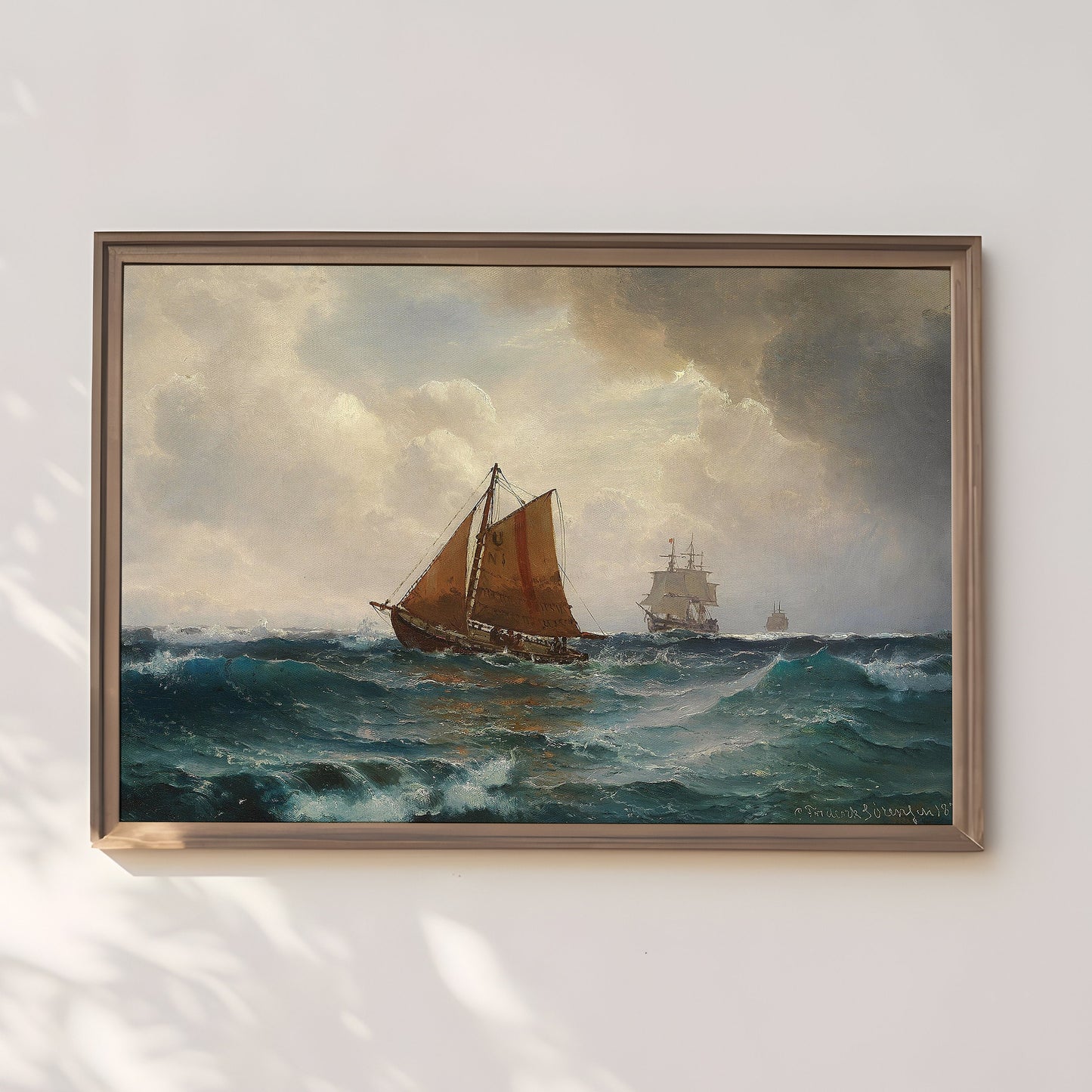 Seascape, Carl Frederik Sorensen - Pilot Boat Shows Way, original antique painting oil, vintage, Printable art instant download, SKU  233CFS